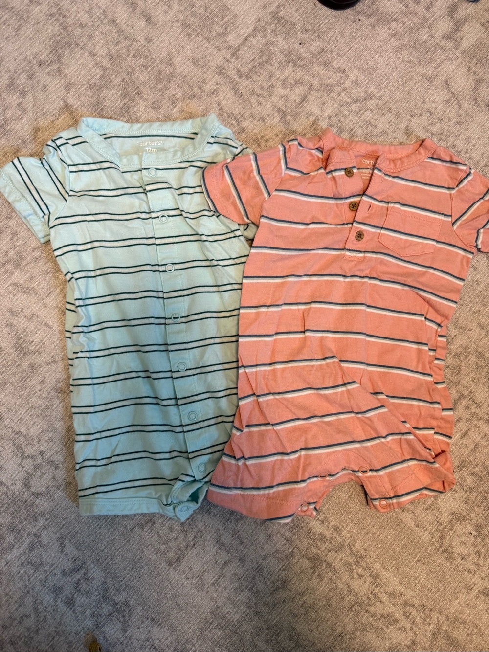 Carter's Mint Green and Coral Stripe Baby One-Piece Rompers (2)